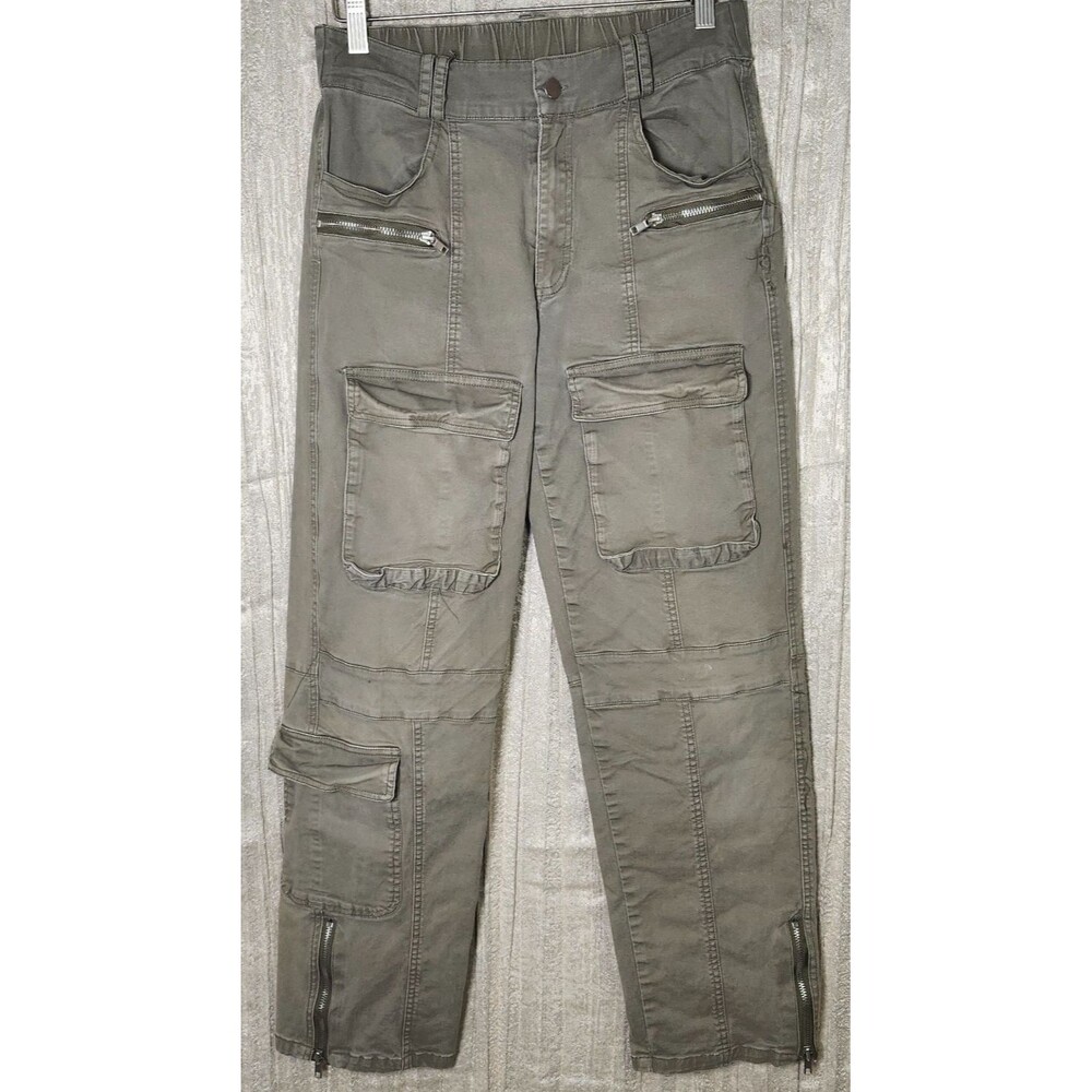 Olive Army Green Cargo Pants 9 Pockets Zip Ankle Tactical Gorpcore Utility Med